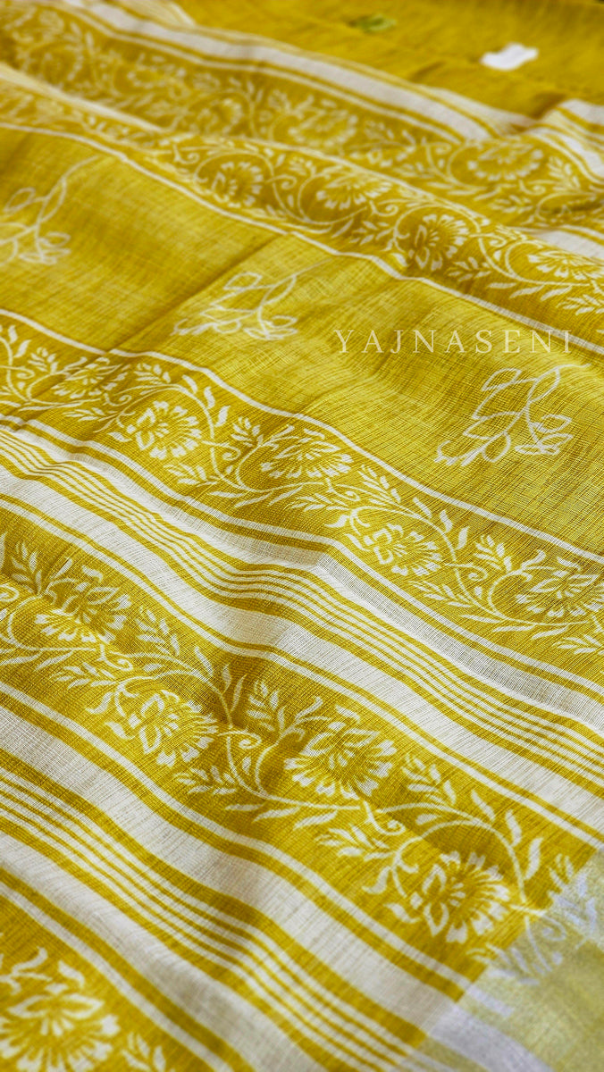 Linen Saree - Citrine Yellow  Yajnaseni