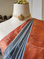 Load image into Gallery viewer, Pallakku series - Soft Semi Silk Saree : Powder Blue x Orange
