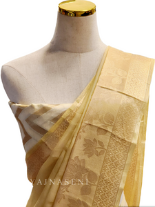 Organza silk pastel saree x sequins - Cream Gold
