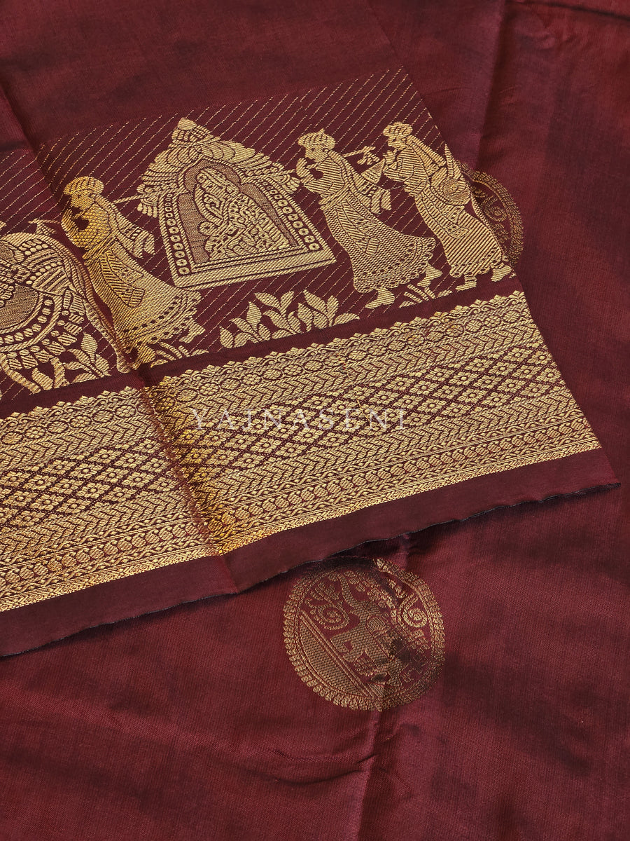 Monochrome Series : Semi Kanchi Silk Saree - Peacock Blue