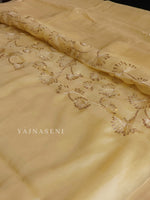 Load image into Gallery viewer, Organza silk pastel saree x sequins - Cream Gold
