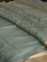 Load image into Gallery viewer, Organza silk pastel saree x sequins - Powder Blue
