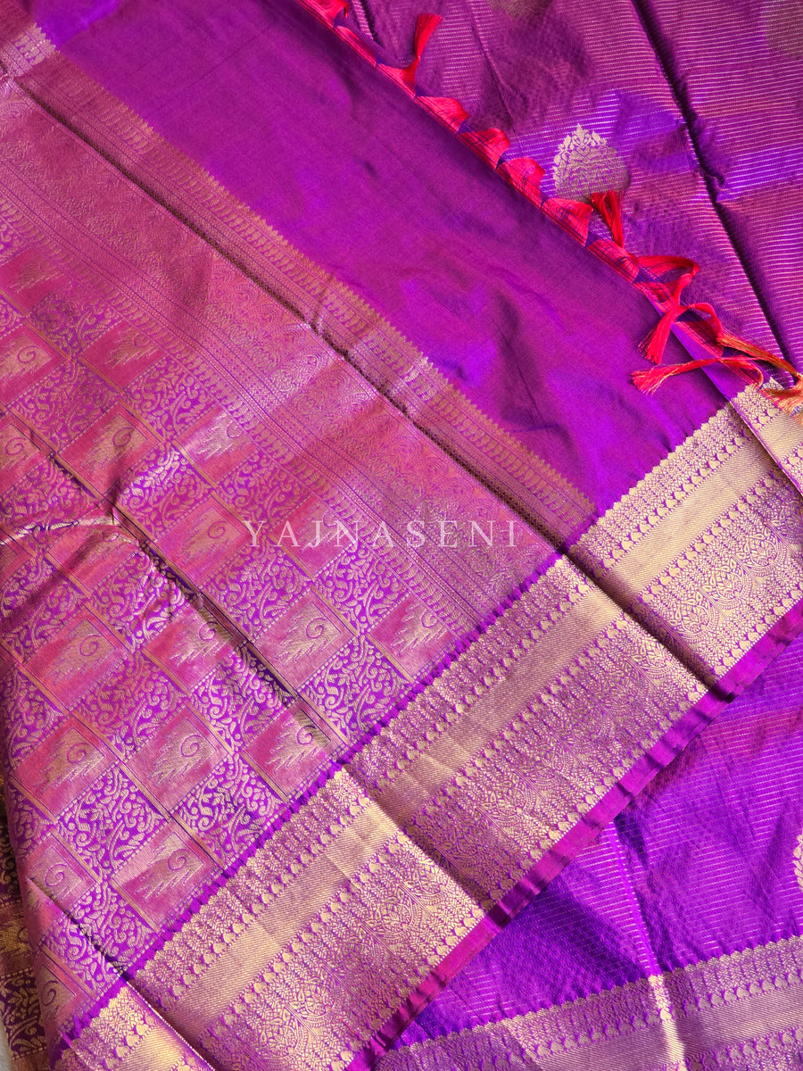 Vaira oosi x Motifs Saree - Purple Garnet  Yajnaseni