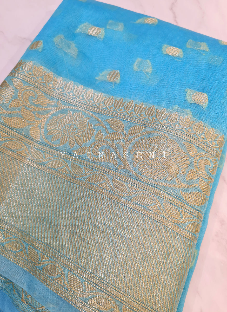SilverGold Banarasi x SemiGeorgette Saree - Green