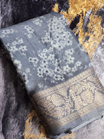Load image into Gallery viewer, Floral x Printed Saree x Champagne border - Grey

