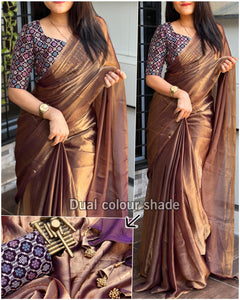 Tissue x Satin Saree - Copper