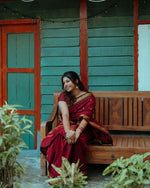 Load image into Gallery viewer, Maheswari Series : Kalyani Cotton Saree - Gold Zari : Deep Maroon
