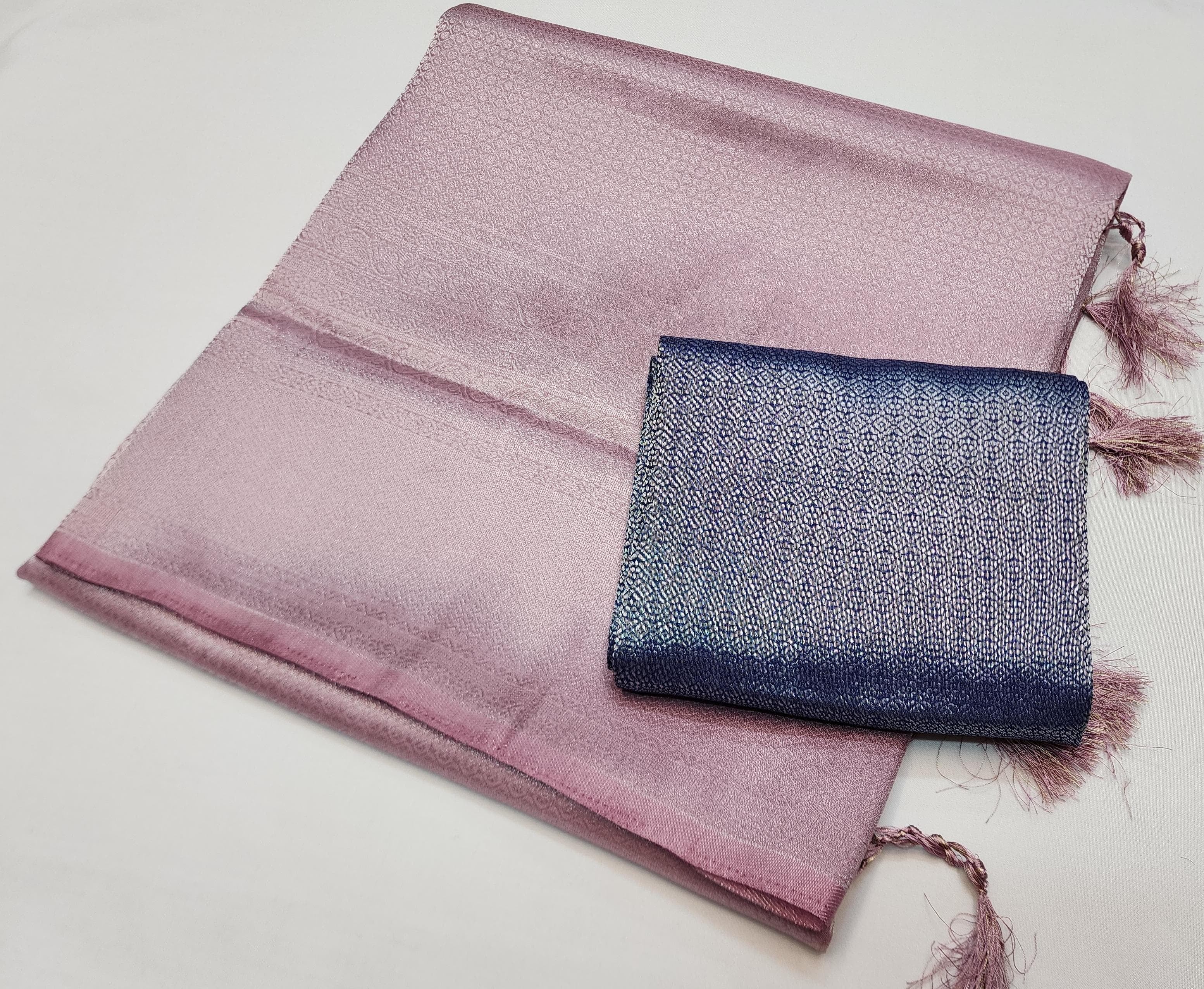 Kubera Pattu Saree - Light Mauve x Navy Blue