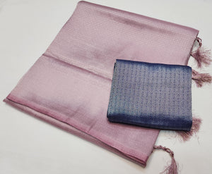 Kubera Pattu Saree - Light Mauve x Navy Blue