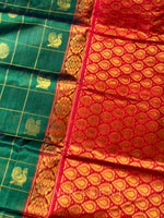 Load image into Gallery viewer, Mayil Chakram x Kattam Silk Cotton Saree : Bottle Green x Red
