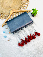 Load image into Gallery viewer, Tissue Saree x Colour Tassels : Metallic Silver Blue
