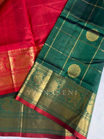 Load image into Gallery viewer, Mayil Chakram x Kattam Silk Cotton Saree : Bottle Green x Red
