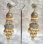 Load image into Gallery viewer, HASTINI jhumkas (gold x pastel blue)

