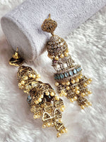 Load image into Gallery viewer, HASTINI jhumkas (gold x pastel blue)
