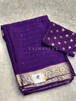 Load image into Gallery viewer, Georgette Sequins Saree x Champagne Gold border : Violet
