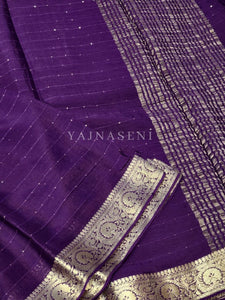 Georgette Sequins Saree x Champagne Gold border : Violet