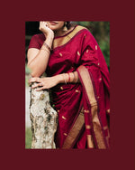 Load image into Gallery viewer, Maheswari Series : Kalyani Cotton Saree - Gold Zari : Deep Maroon
