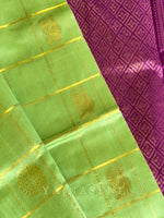 Load image into Gallery viewer, Mayil Chakram x Kattam Silk Cotton Saree : Light Green x Purple
