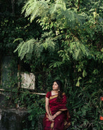Load image into Gallery viewer, Maheswari Series : Kalyani Cotton Saree - Gold Zari : Deep Maroon
