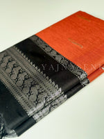 Load image into Gallery viewer, Kalyani Cotton Saree - Silver Zari : Orange x Black
