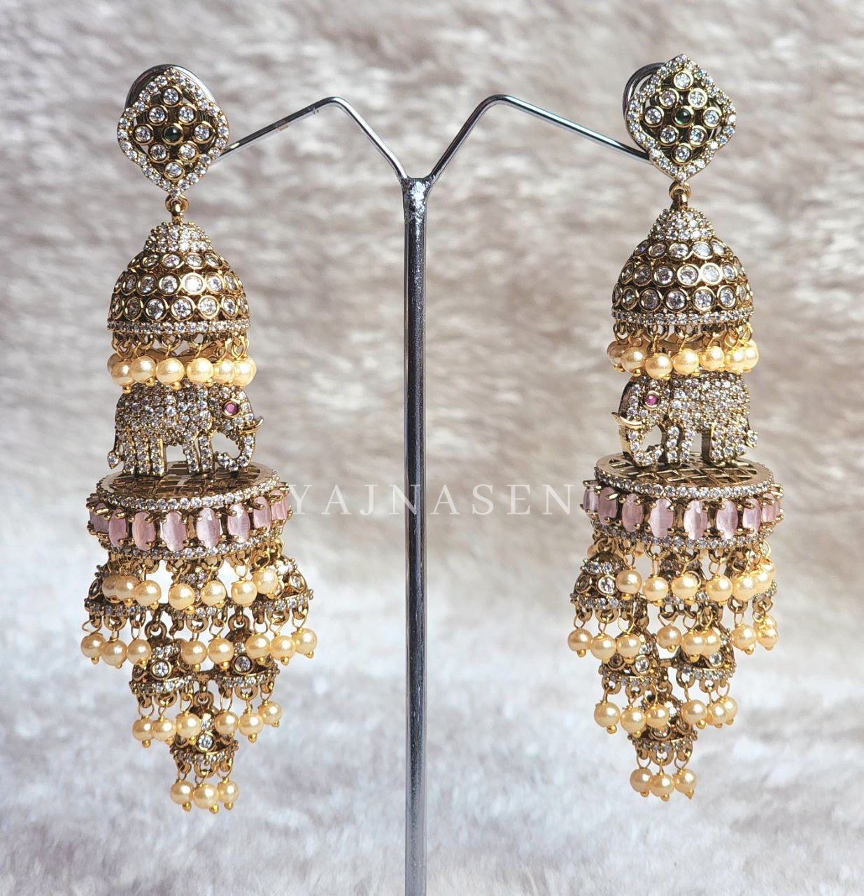 HASTINI jhumkas (gold x pastel pink)