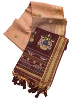 Load image into Gallery viewer, Cotton Silk Saree X Darker Shade Pallu : Peach x Brown
