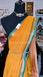 Load image into Gallery viewer, Narayanpet Mercerised Cotton Saree x Thin Border : Mango x Green
