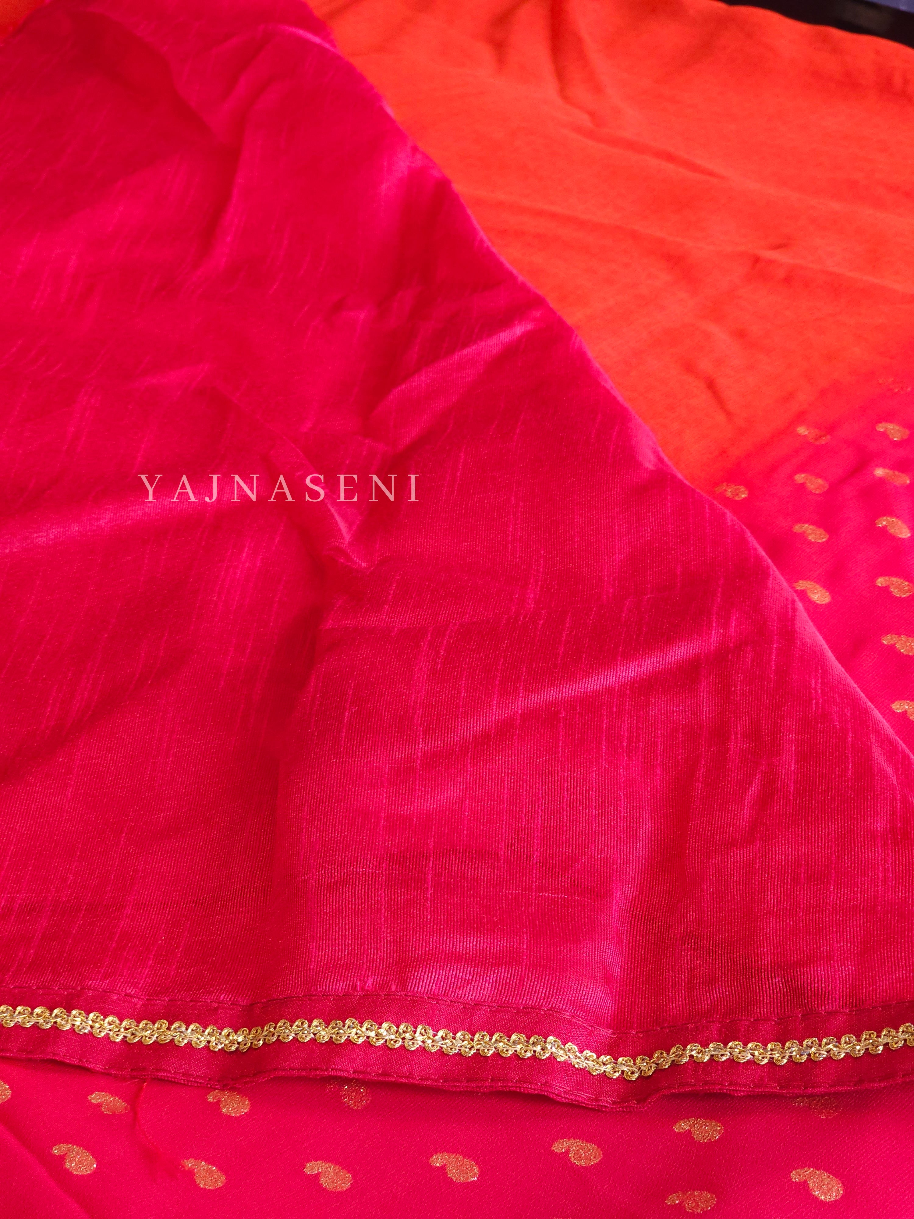 Georgette saree x Glitter prints - Orange x Pink