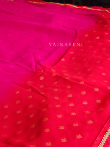 Georgette saree x Glitter prints - Pink x Red