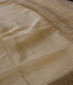 Load image into Gallery viewer, Georgette Sequins Saree x Champagne Gold border : White

