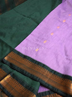 Load image into Gallery viewer, Kalyani Cotton Saree - Copper Zari : Dark Lavender x Dark Green
