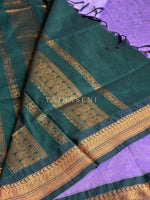 Load image into Gallery viewer, Kalyani Cotton Saree - Copper Zari : Dark Lavender x Dark Green
