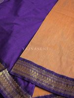 Load image into Gallery viewer, Kalyani Cotton Saree - Gold Zari : Soft Brown x Dark Purple
