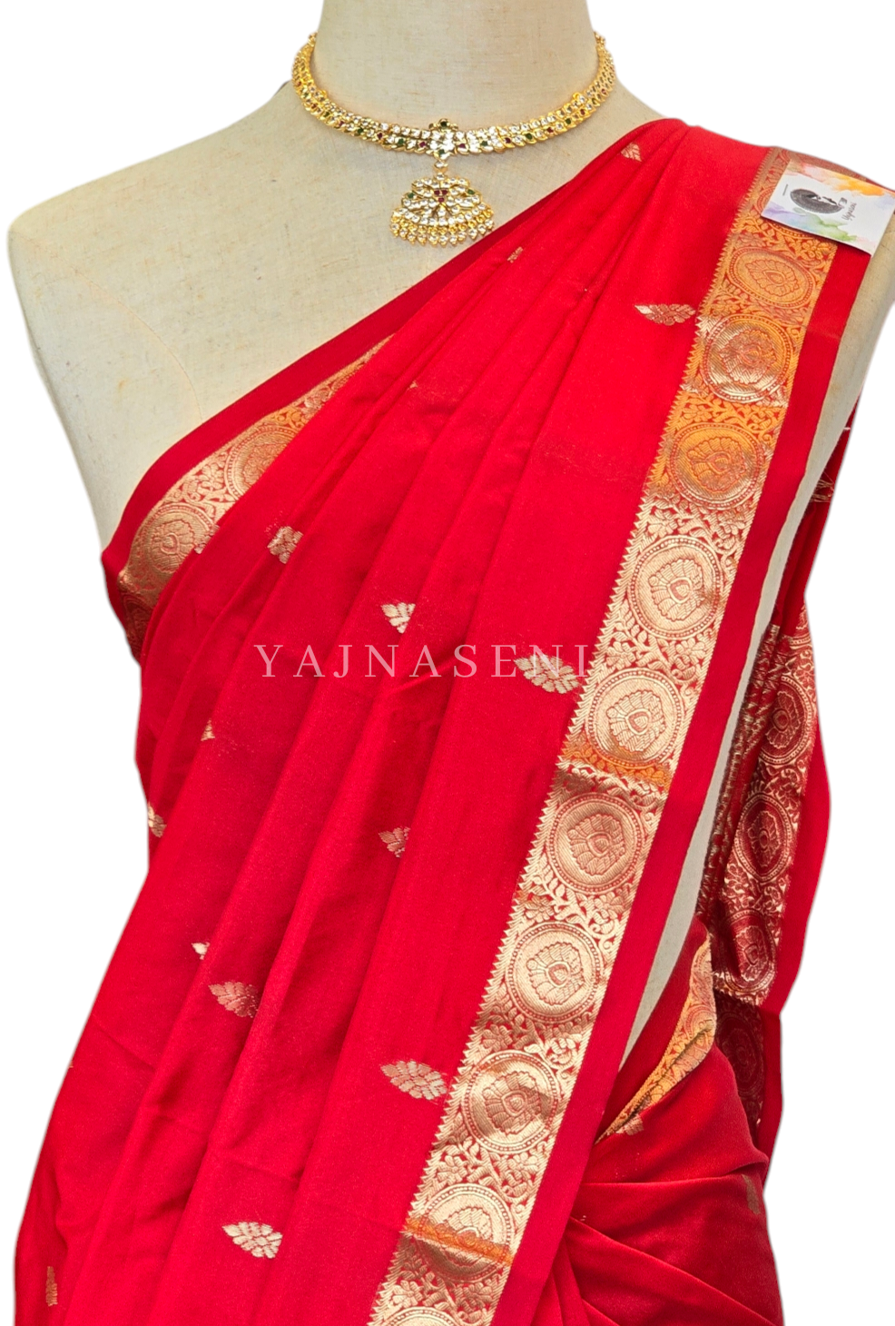 Kanchi cotton silk saree x mini border : Red