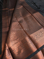 Load image into Gallery viewer, Minimalist Semi Silk Saree x Copper Zari - Black
