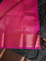 Load image into Gallery viewer, Minimalist Semi Silk Saree x Copper Zari - Black x Berry
