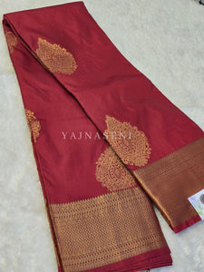 Semi Kanchi Silk x Gold Zari Saree - Crimson