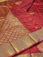 Load image into Gallery viewer, Semi Kanchi Silk x Gold Zari Saree - Crimson
