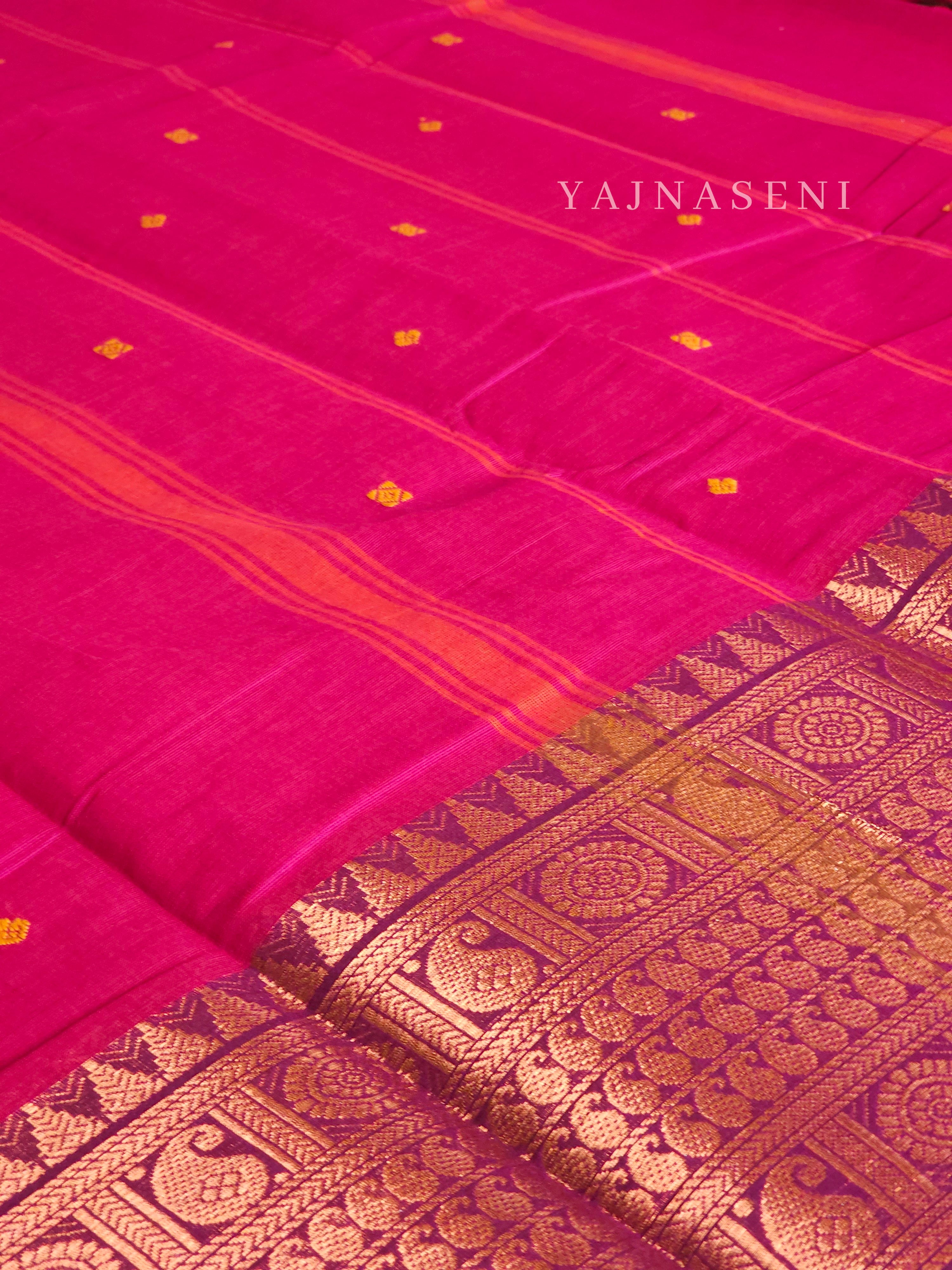 Kanchipuram Pure Cotton x Copper zari saree - Magenta x Plum