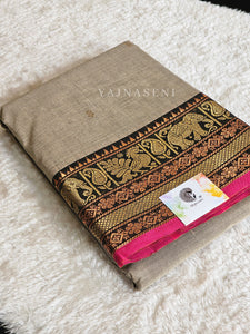 Kanchipuram Pure Cotton Saree - Ash x Black