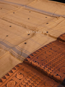 Kanchipuram Pure Cotton x Copper zari saree - Latte