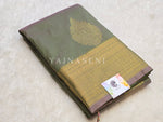 Load image into Gallery viewer, Semi Kanchi Silk x Gold Zari Saree - Sage (with purple undertones)
