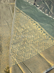 Semi Kanchi Silk x Gold Zari Saree - Sage
