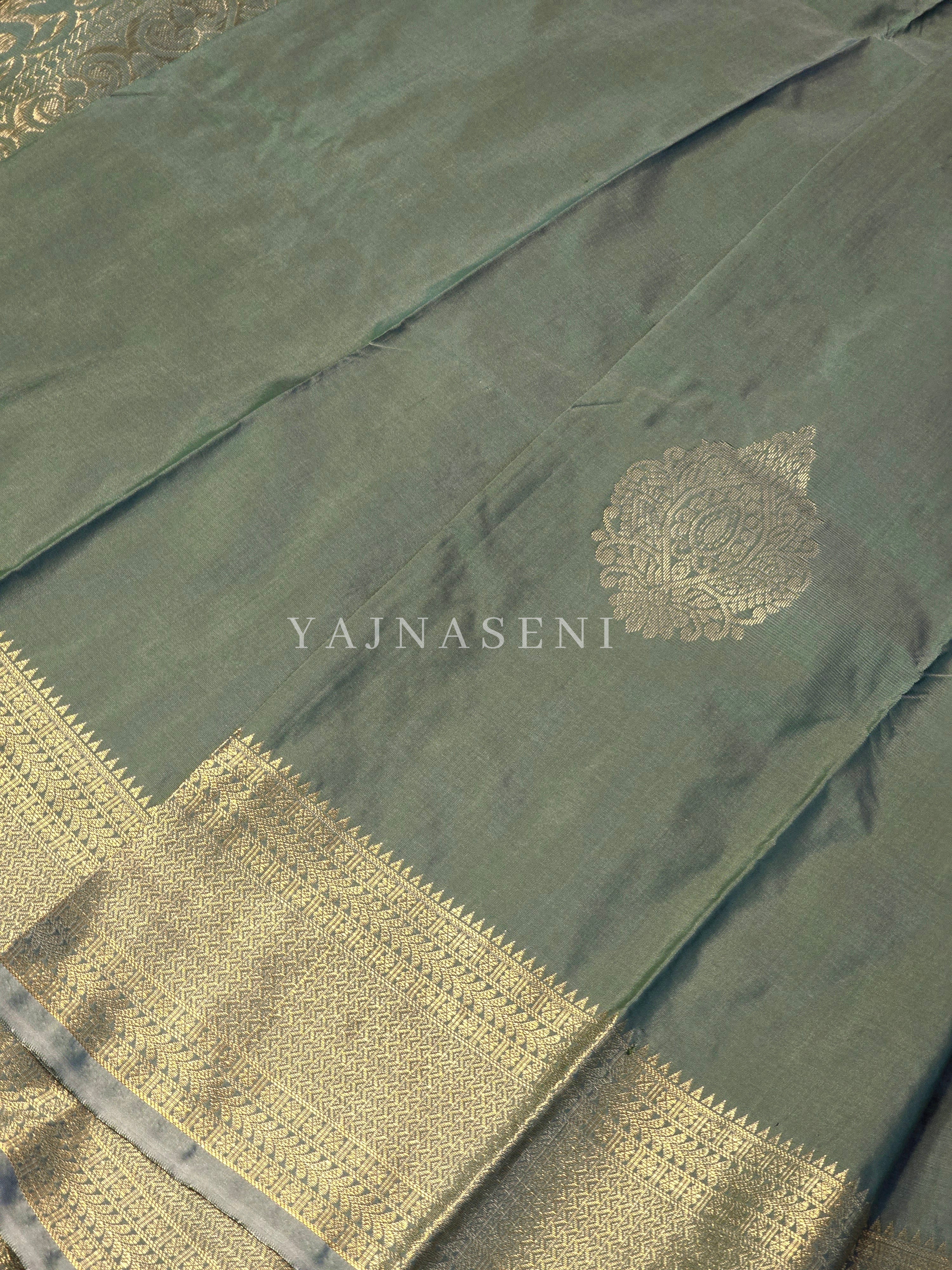 Semi Kanchi Silk x Gold Zari Saree - Sage