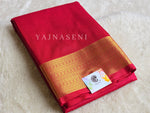 Load image into Gallery viewer, Minimalist Semi Silk Saree x Gold Zari - Crimson
