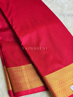 Load image into Gallery viewer, Minimalist Semi Silk Saree x Gold Zari - Crimson

