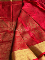 Load image into Gallery viewer, Minimalist Semi Silk Saree x Gold Zari - Crimson
