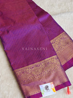 Load image into Gallery viewer, Vaira oosi x Checkered Saree - Purple Garnet (Red Undertone)
