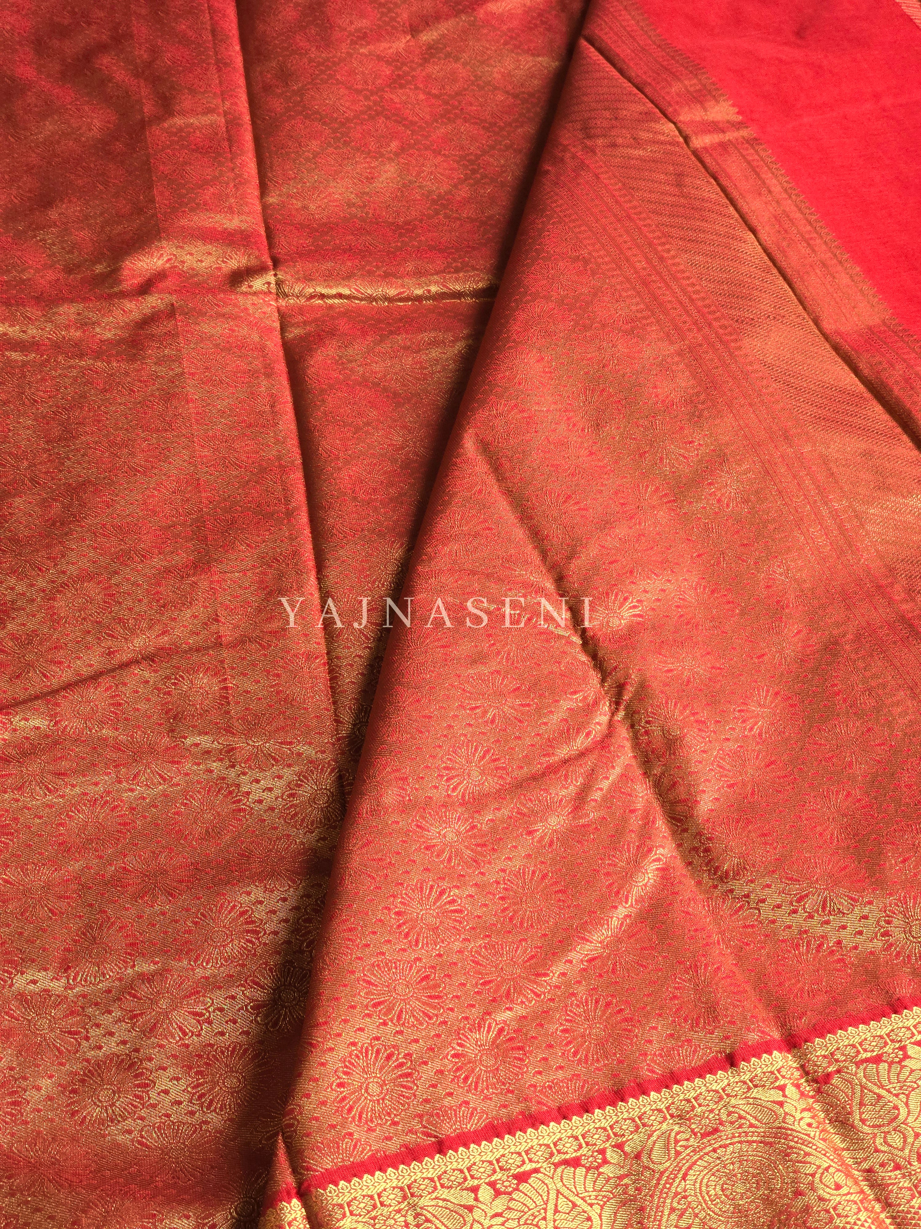 Vaira oosi x Checkered Saree - Dark Red