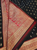 Load image into Gallery viewer, Lichi Silk Saree x Contrast Border : Black x Red
